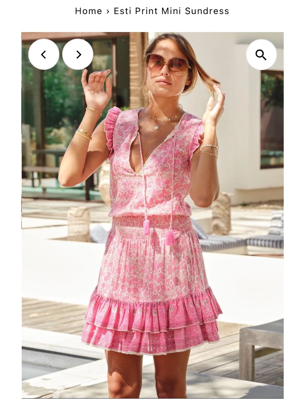 M.A.B.E Pink/red Floral Midi Dress with Tassel Tie